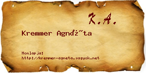 Kremmer Agnéta névjegykártya